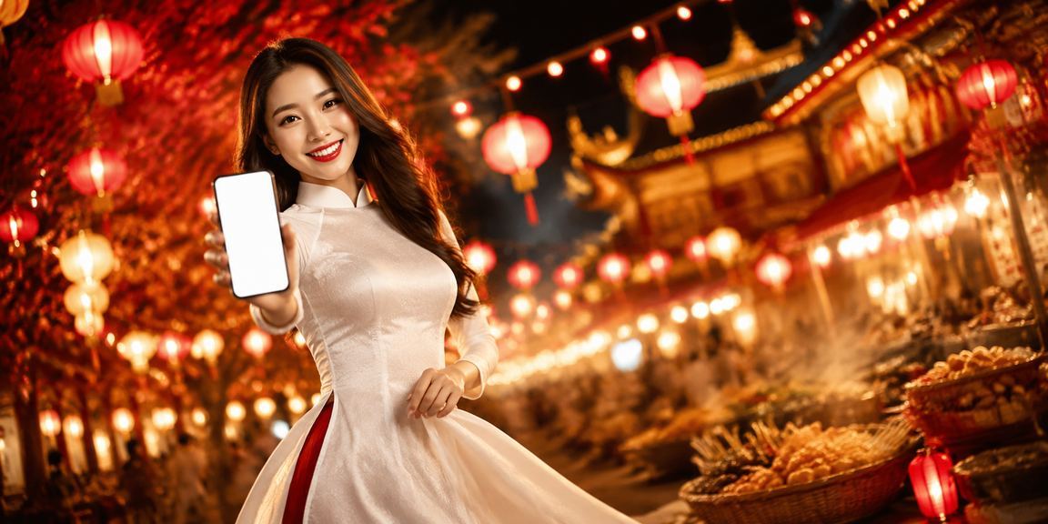Người dùng tại Huế sử dụng điện thoại di động để truy cập nền tảng casino 13wim trong trang phục áo dài truyền thống
